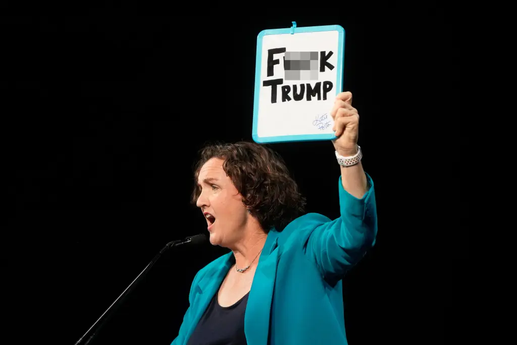 Candidate for CA governor, Katie Porter at CA DEM convention in San Francisco, February 21, 2026